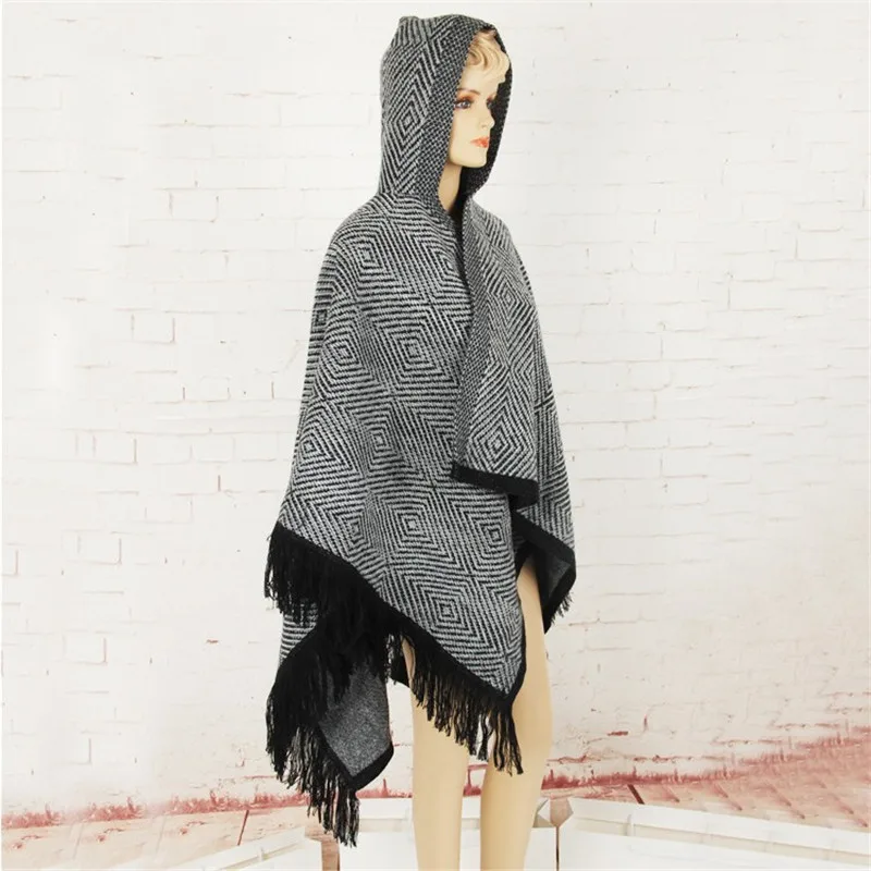 Новинка модная женская шаль пончо с кисточками повседневное оверсайз клетчатый