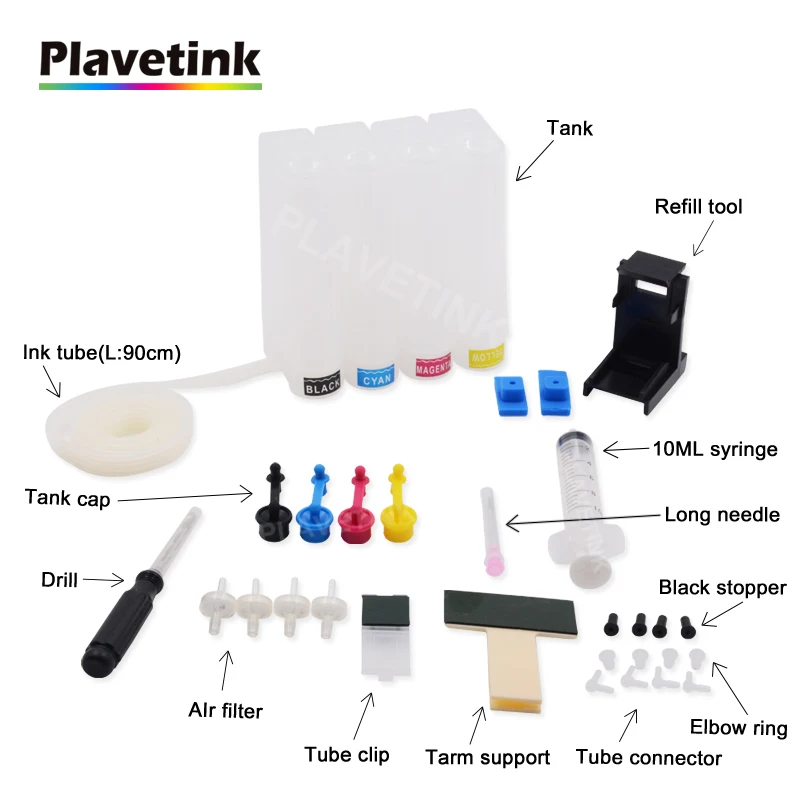 Plavetink Diy Ciss Ink Tank For HP 21 22 XL Ink Cartridge DeskJet F300 F310 F325 F335 F340 F350 F370 F380 F385 F390 Printer Kit