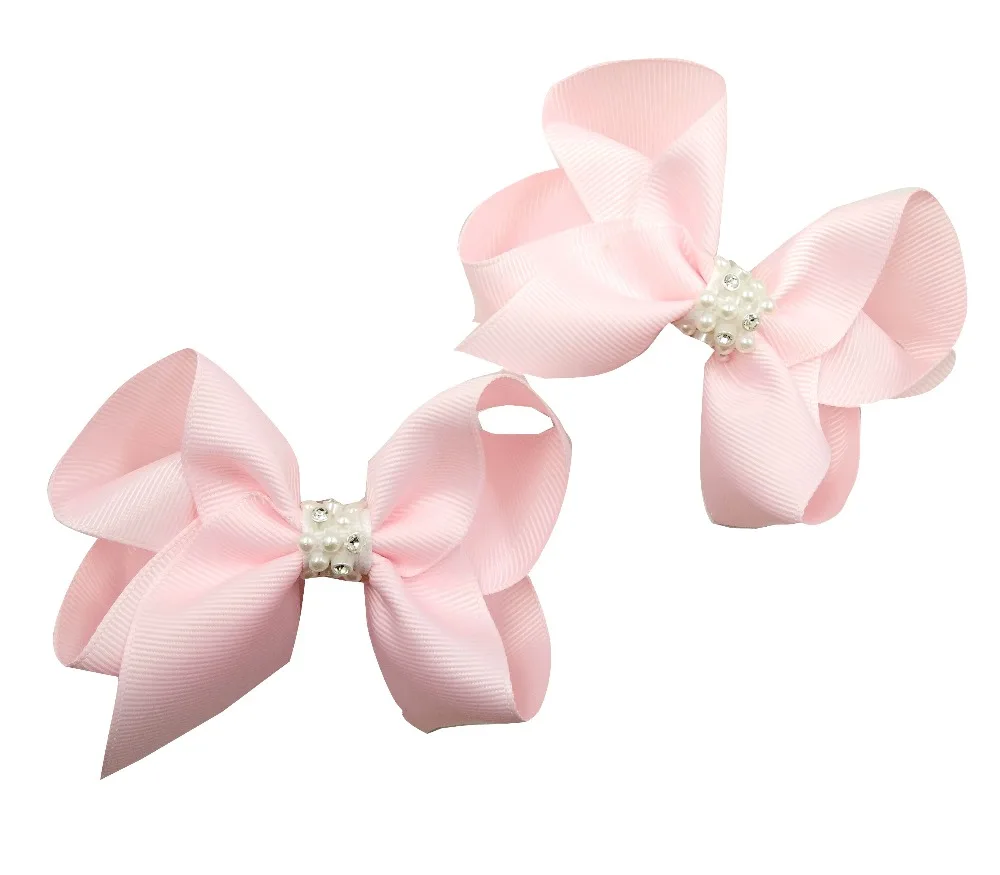 

4" grosgrain ribbon bequtique bow, girl hair clip with pearl 100pcs