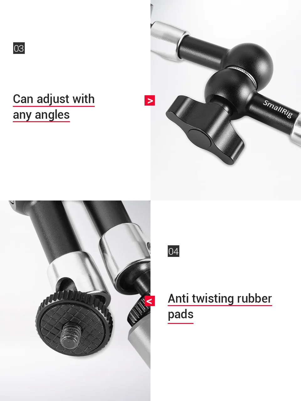 SmallRig 7 дюймов Регулируемая сила трения Артикуляционная Волшебная рукоятка с двумя 1/" резьбовым винтом для ЖК-монитора/светодиодный осветительный прибор-2065