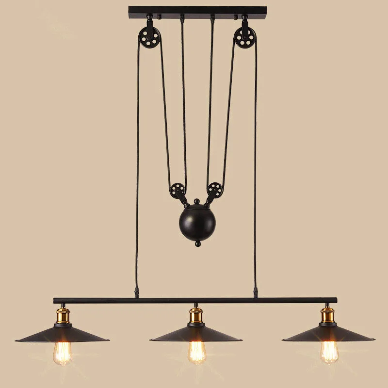 Black Retro Iron Pulley Pendant Lights Industrial Pulley Rope Antique Lamp Industrial Iron pendant lamps Restaurant Bar lamp