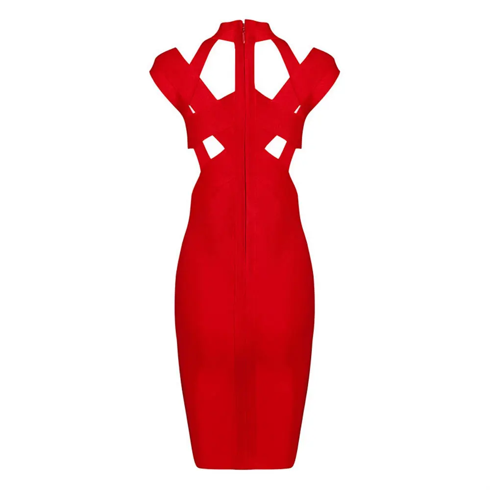 

white cut out cross neck 2020 new fashion sexy evening party rayon knee length bandage dress