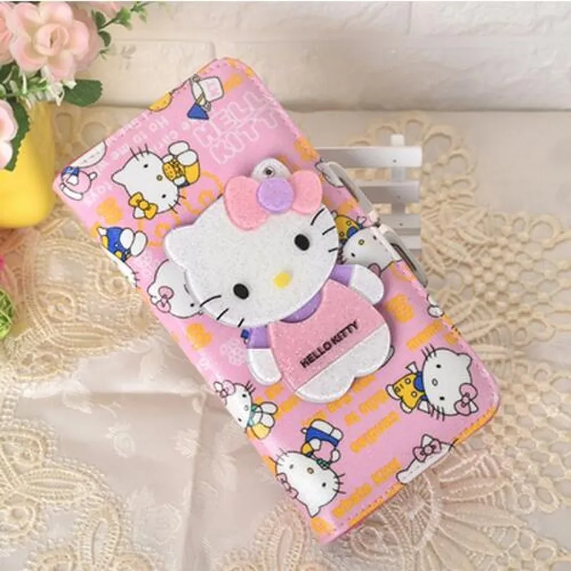 Женский Длинный зеркальный кошелек Hello Kitty модный брендовый клатч из кожи 45 |