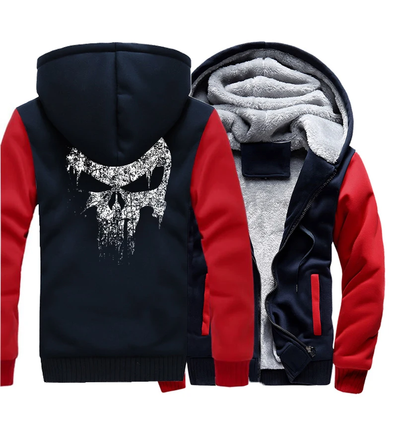 red dark blue Мужская спортивная одежда Харадзюку С Капюшоном зимняя флисовая Высококачественная плотная толстовка с капюшоном для мужчин Толстовка с принтом Каратель Череп Панк - Цвет: red dark blue