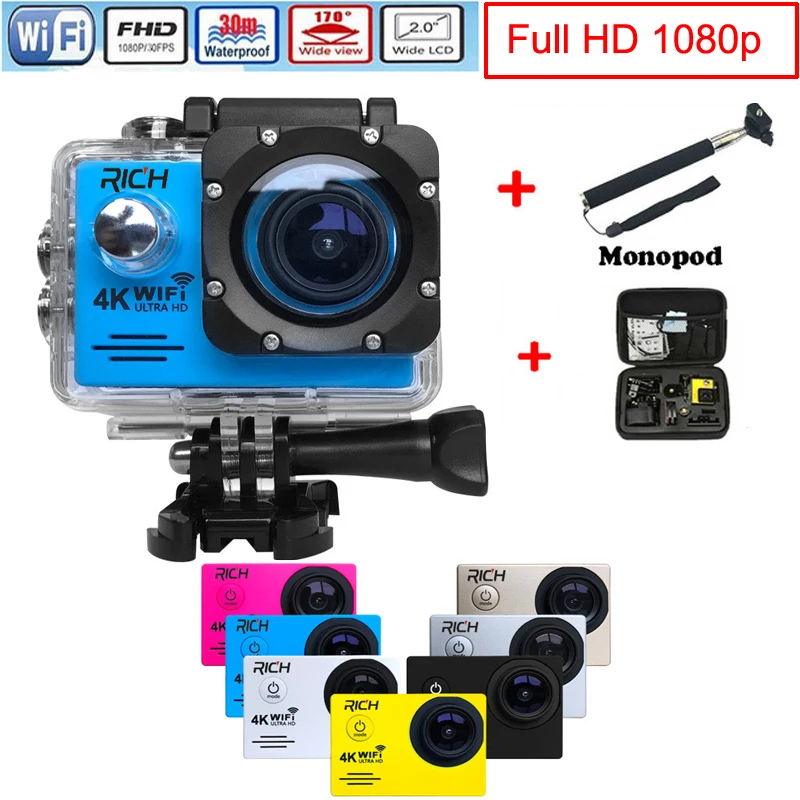 Экшн камера Wi Fi для go pro hero 4 Спортивная 1080P HD 30m Водонепроницаемая с дополнительной