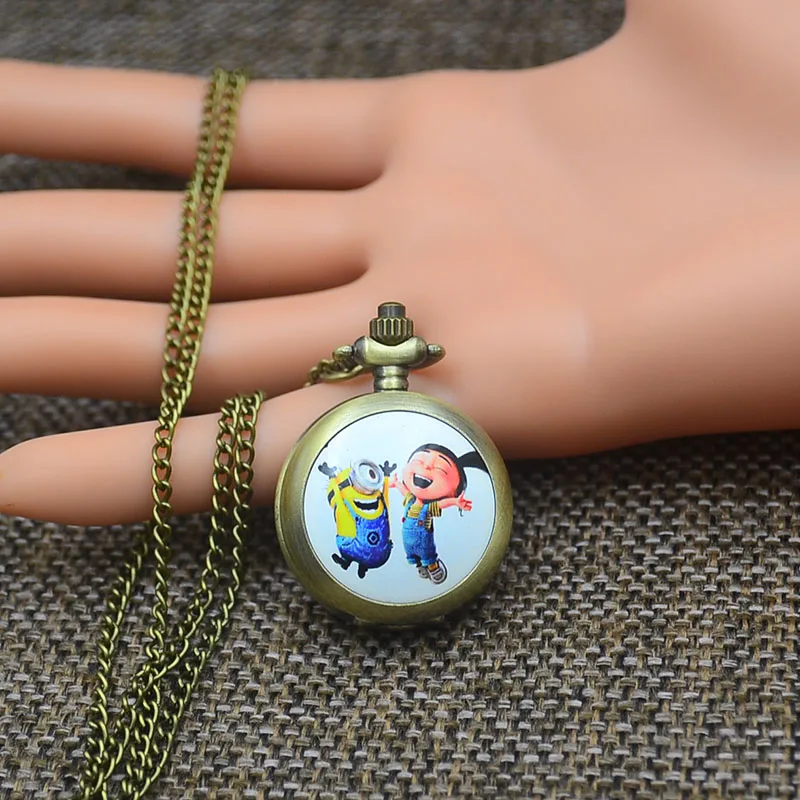 Бронзовые модные карманные часы ожерелье подвеска женские кварцевые красочные