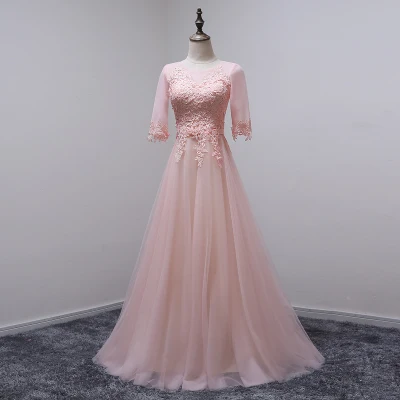 Pink Robe de soiree серое длинное с круглым вырезом на шнуровке аппликация вечернее платье букет вечернее платье vestido de festa платья для выпускного вечера - Цвет: Pink