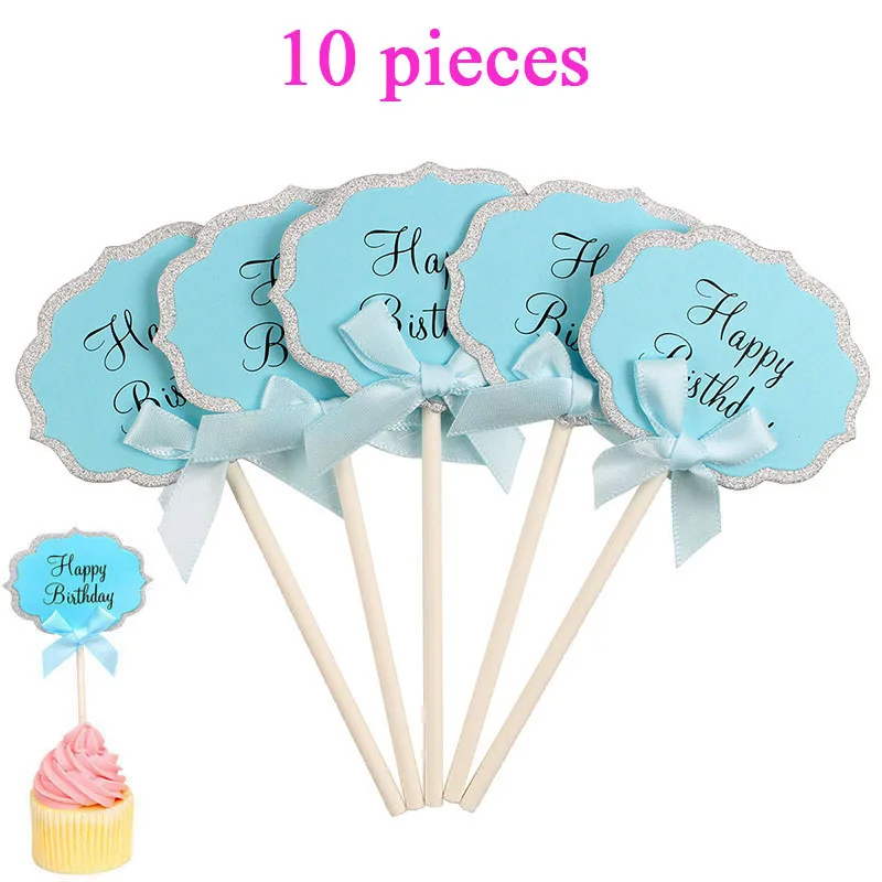 10pcs blue birthday 14 шт., топпер для кексов, детский день рождения, для вечеринки в стиле сафари, украшения, Детские вечерние принадлежности для мальчиков и девочек - Цвет: 10pcs blue birthday