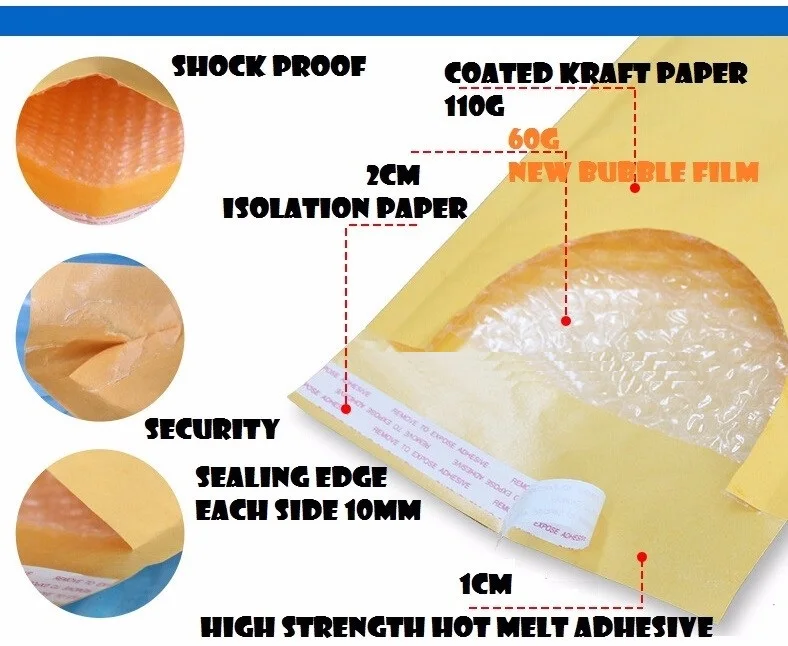 

150*180mm Gold Yellow Kraft Paper Mailing Envelope/ Shock Proof Bubble Padded Kraft Mailing Bag Bubble Padded Envelope 100pcs