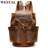 westal 100 crazy horse leather backpack for men large capacity school bags rucksack string laptop backpack leather bagpack 2946