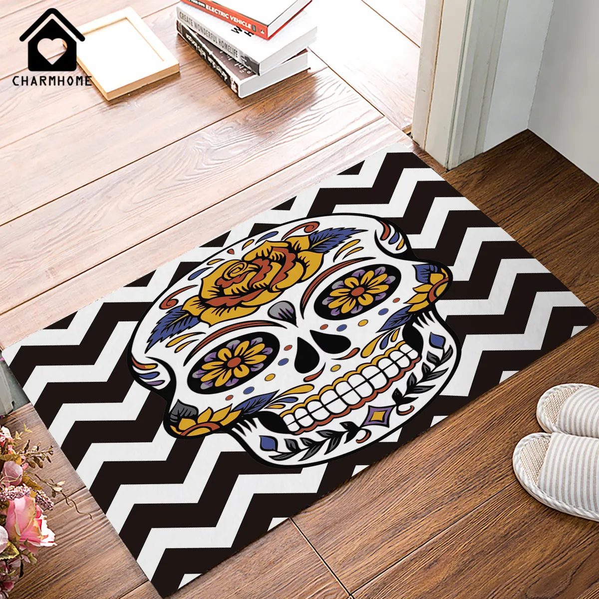 CHARMHOME пользовательский дверной коврик Забавный дизайн шеврон Сахар Череп на