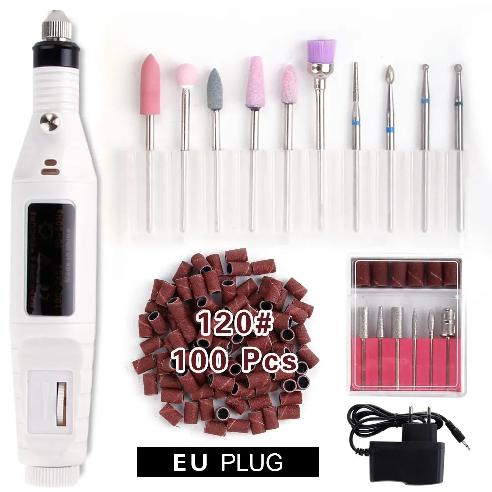 White Set 120 Электрический Маникюрный станок, набор сверл для ногтей, фрезерный керамический алмазный резак, роторные заусенцы, аппарат для педикюра, кутикулы, искусство - Цвет: White Set 120