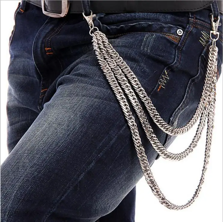 

Fashion 3 layers Men Metal Key Jean Wallet Belt Chain Three Layer Waist Heavy Duty Punk Hook Silver Trousers Pant Chain Fashion