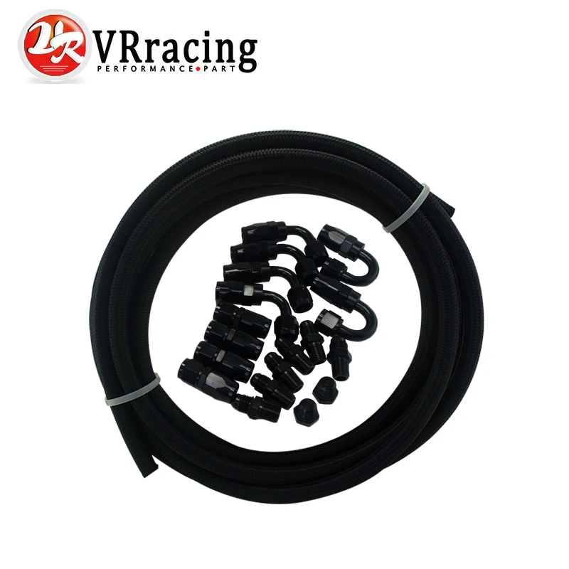 

VR - 6 AN Pro's Lite Black Racing Hose Fuel Oil Line 350 PSI 5M+ Hose End Adaptor KIT + NPT PLUG VR7312+SL10NPT-BK