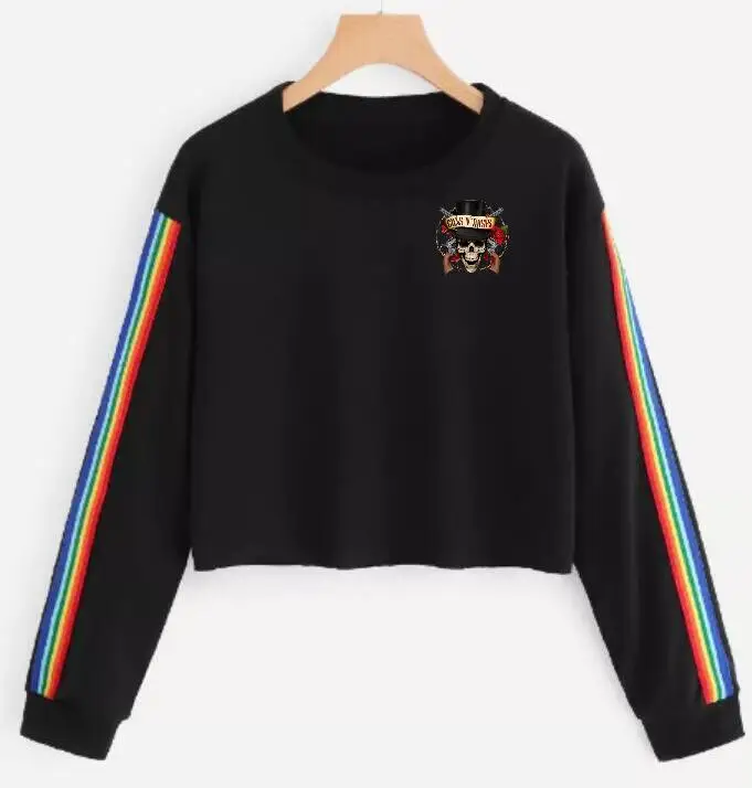 Новая модная женская футболка guns N Roses рок-группа хип-хоп круглый вырез длинный