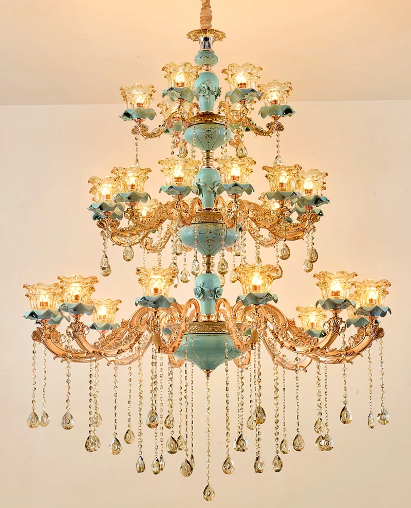 Большая Королевская Золотая хрустальная люстра лампа фойе Хрустальная подвеска