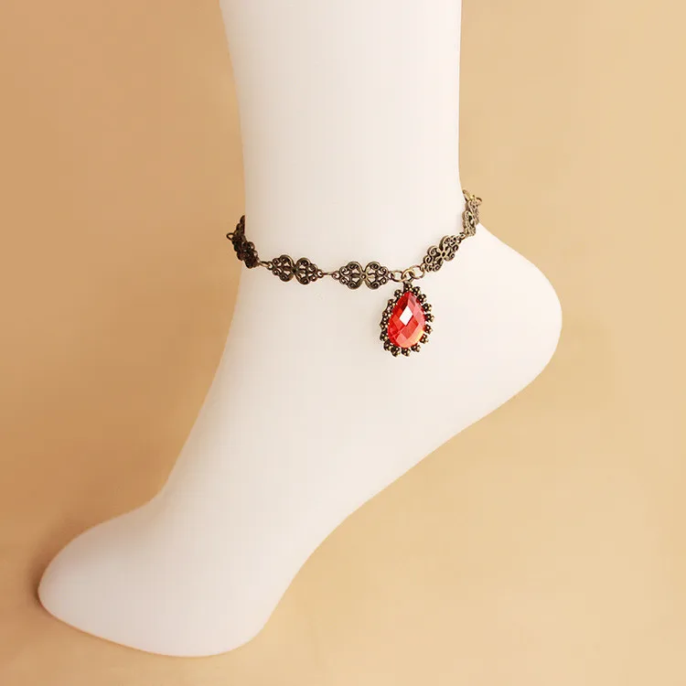 2017 Горячие продажа Готический стиль ретро красный капли воды кристалл ножные