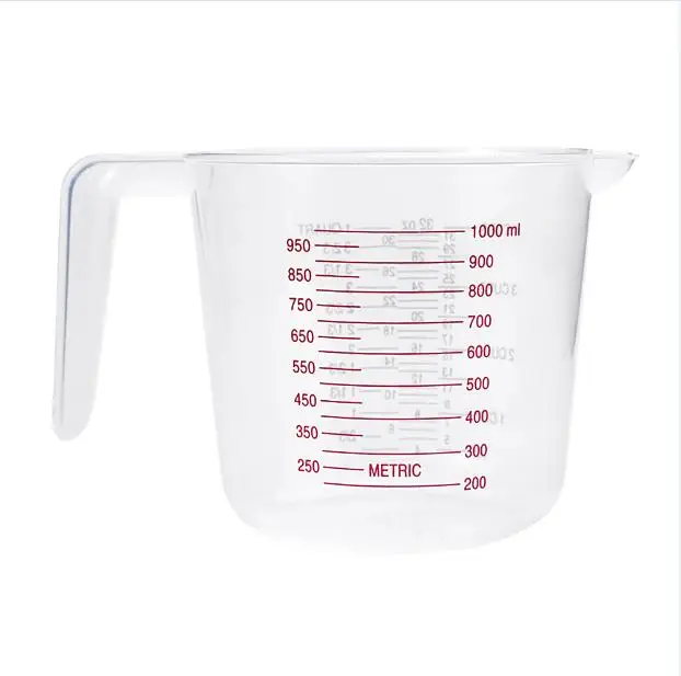 1000ml 250/500/1000 мл Пластик мерные стаканчики твердого английского фарфора носика поверхность контейнер кухонный инструмент, принадлежности для измерения кувшины - Цвет: 1000ml