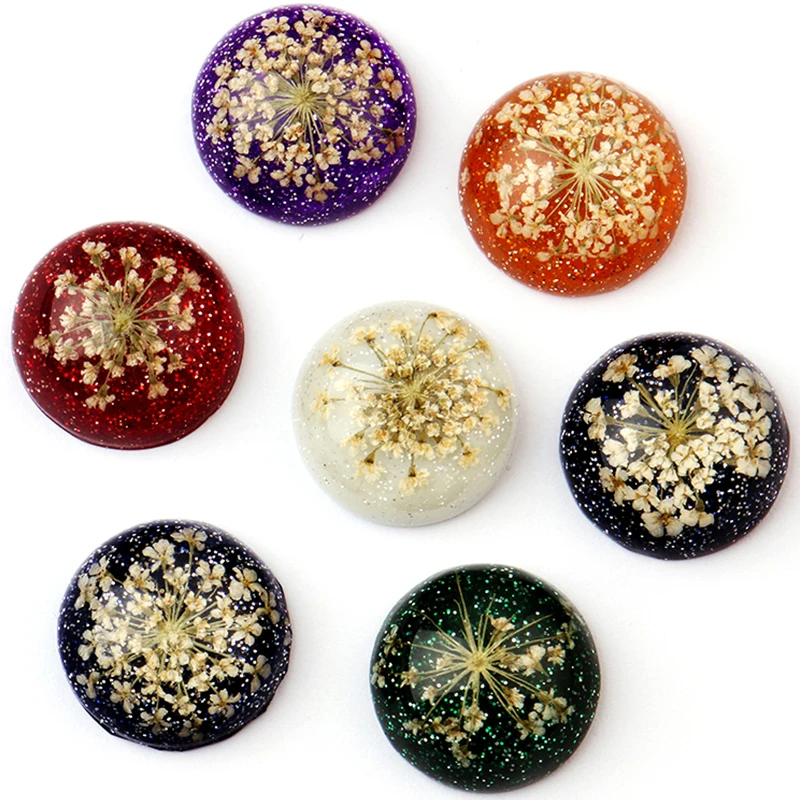 

6pcs 18MM New Fashion Natural Dried Flower Resin Fit 18MM Cabochon Jewelry Making Findings Componts DIY Accessories Wholesale