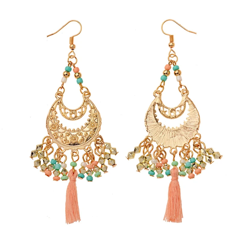 Винтажные богемные красочные бусины серьги jhumka для женщин этнические резные капли воды металла кисточкой индийские серьги Корея Oorbellen