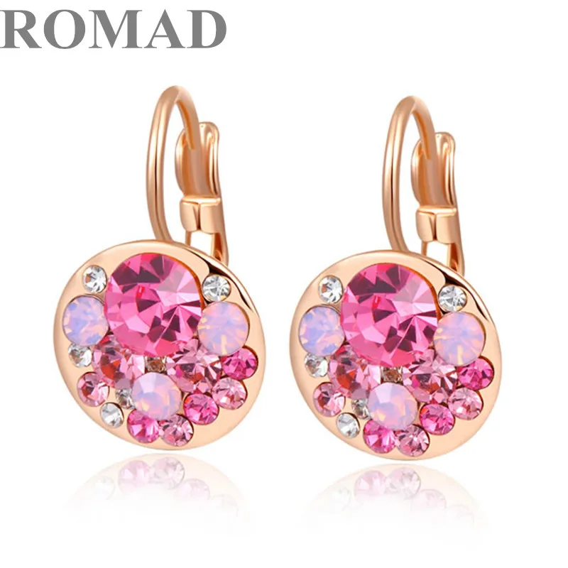ROMAD 2019 элегантные женские красные круглые CZ камень клип серьги Модные Украшения