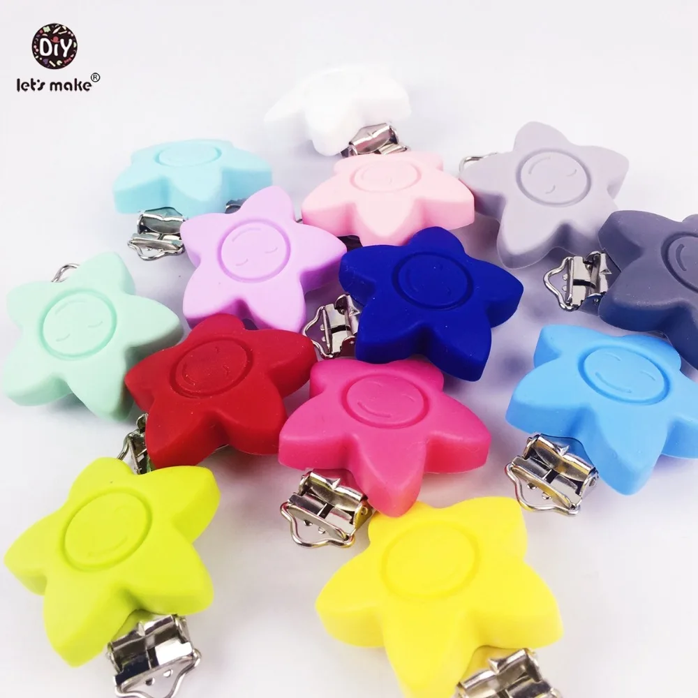 

Let's Make Star Pacifier Clips Silicone Teether Clip Ecofriendly (20pc) BPA Free Color Sensory Toys Baby Silicone Accessory