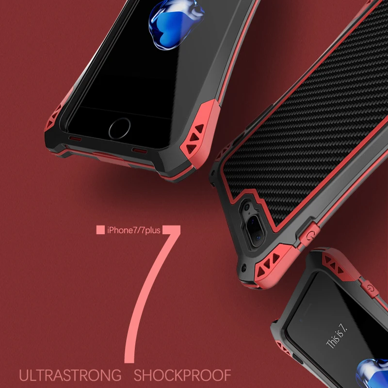 Newest AMIRA Case for iPhone 7 4.7 Waterproof Shockproof Carbon Fiber+Metal+Gorilla Glass Anti-impact Armor With Tempered R-just |