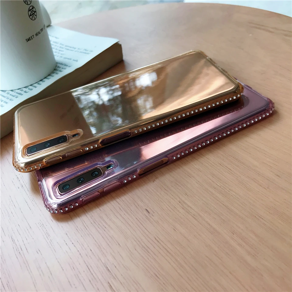 Женский Блестящий силиконовый чехол из ТПУ со стразами для Samgung Galaxy A7 2018