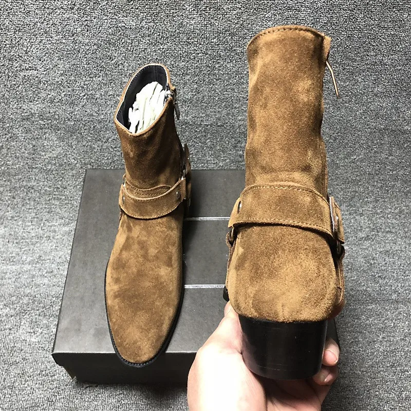 Винтажные ботинки ручной работы с пряжкой и кольцом цвета хаки универсальные