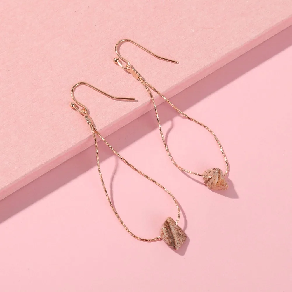 Серьги капельки женские модные золотые с натуральным камнем|Серьги-подвески| |