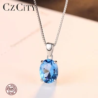 czcity sky blue topaz stone pendant 2 3 carat oval shape solitaire natural topaz 925 sterling silver chain necklace for women