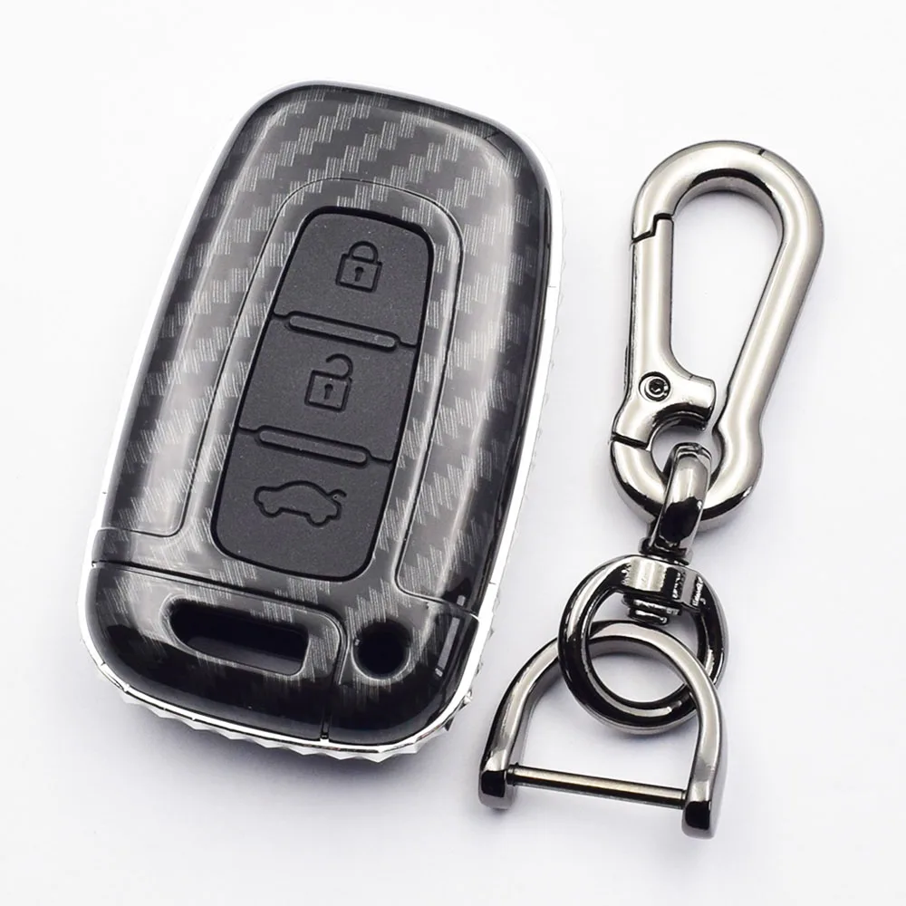Carbon Fiber Black ATOBABI силикон из углеродного волокна автомобильный брелок для Hyundai Sonata Elantra Genesis Veloster Kia 3 кнопки дистанционного оболочки крышка - Название цвета: Carbon Fiber Black