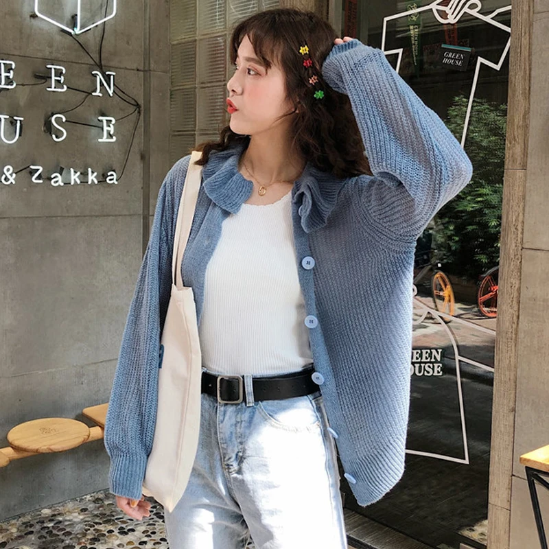 2019 новый дизайн женский весенний свитер рукав летучая мышь Прозрачный кардиган