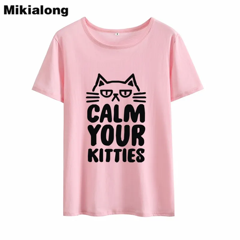 OLN Cat футболка Женская Harajuku Kawaii летняя Femme 2018 корейский стиль с круглым вырезом