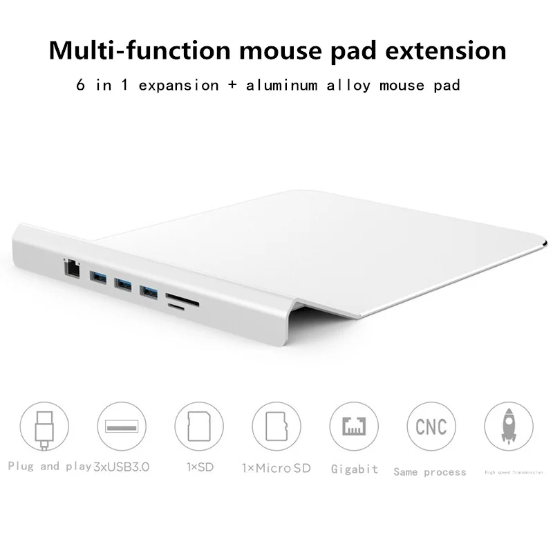 Многофункциональный коврик для мыши из алюминиевого сплава 6 в 1 док станция USB hub
