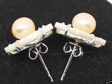 lady's Natural 6-7mm pink Freshwater Pearl Shell Flower 925 Silver Earrings | Украшения и аксессуары