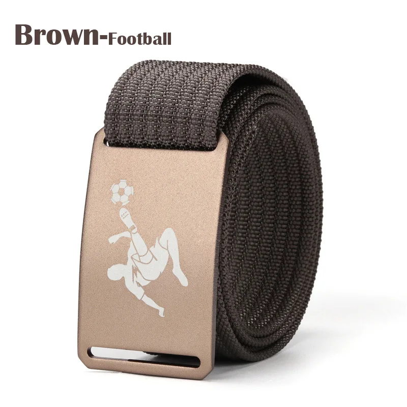 Brown Football Роскошный ремень мужской холщовый нейлоновый ремень в стиле милитари Дизайнерские повседневные однотонные Canvsa поясной ремень алюминиевая металлическая пряжка коричневый цвет 100To160CM - Цвет: Brown Football