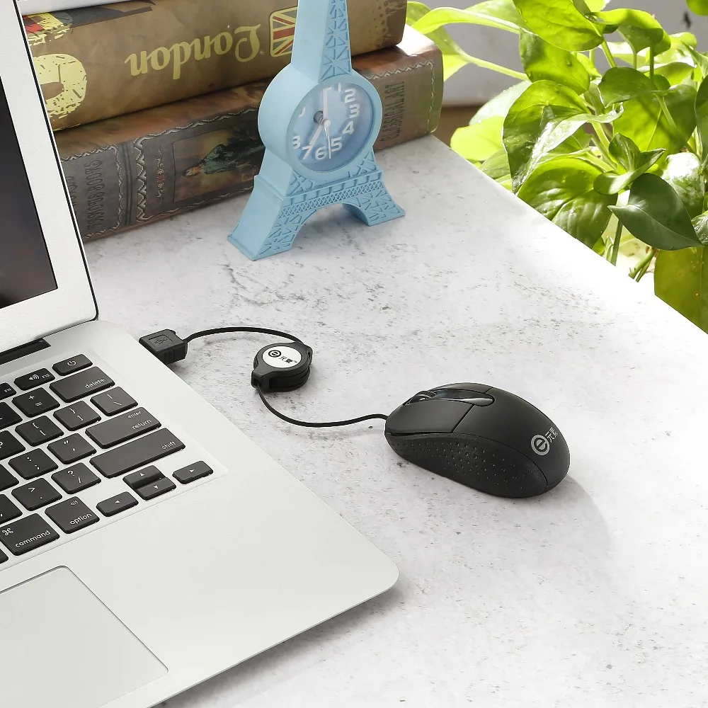 USB Проводная мини-мышь с выдвижным кабелем, маленькая оптическая мышь, E-Element портативные дорожные мыши, черный