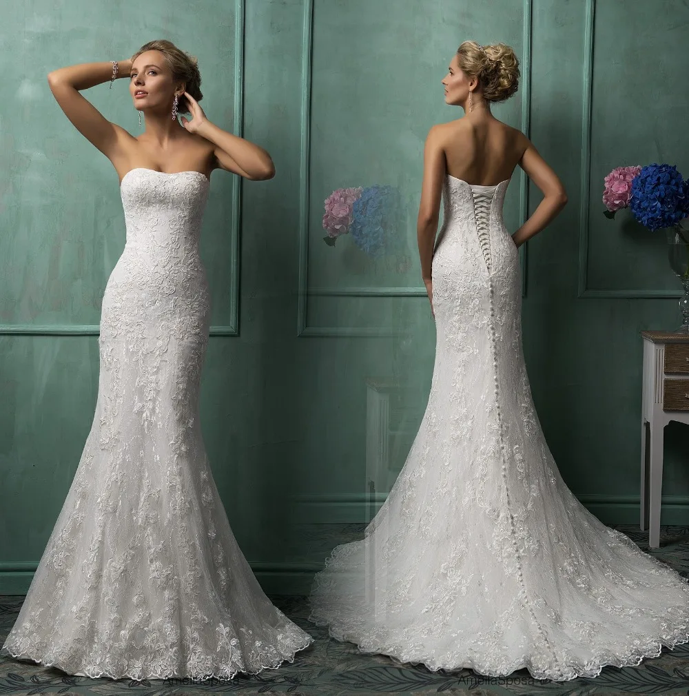 Новый Свадебные платья Русалочки 2017 Robe de mariage без ремешков на шнуровке сзади с