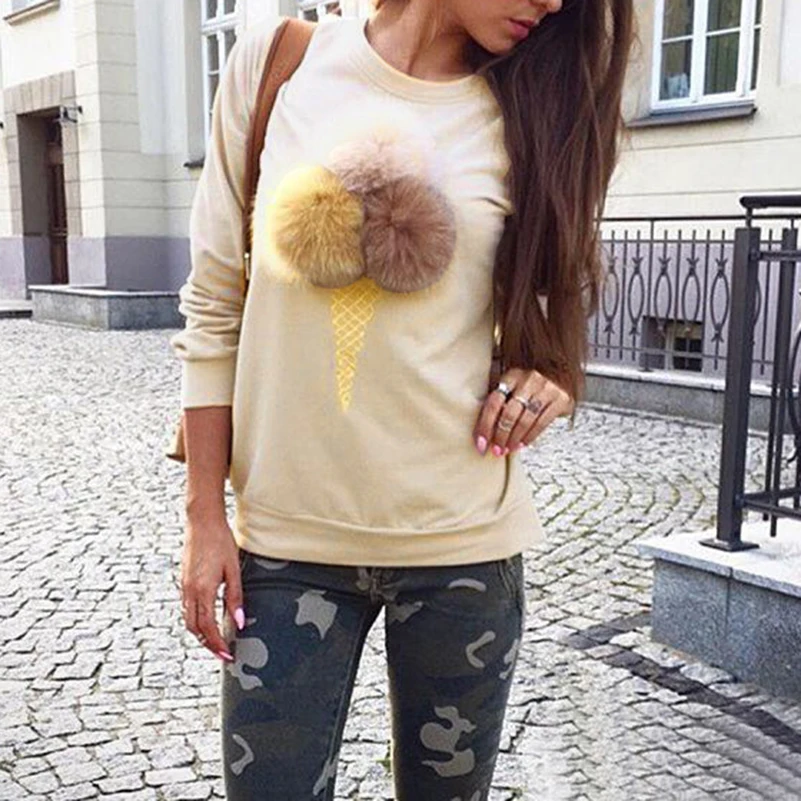 Милые пушистые мороженое конус женские толстовки с принтом длинным рукавом