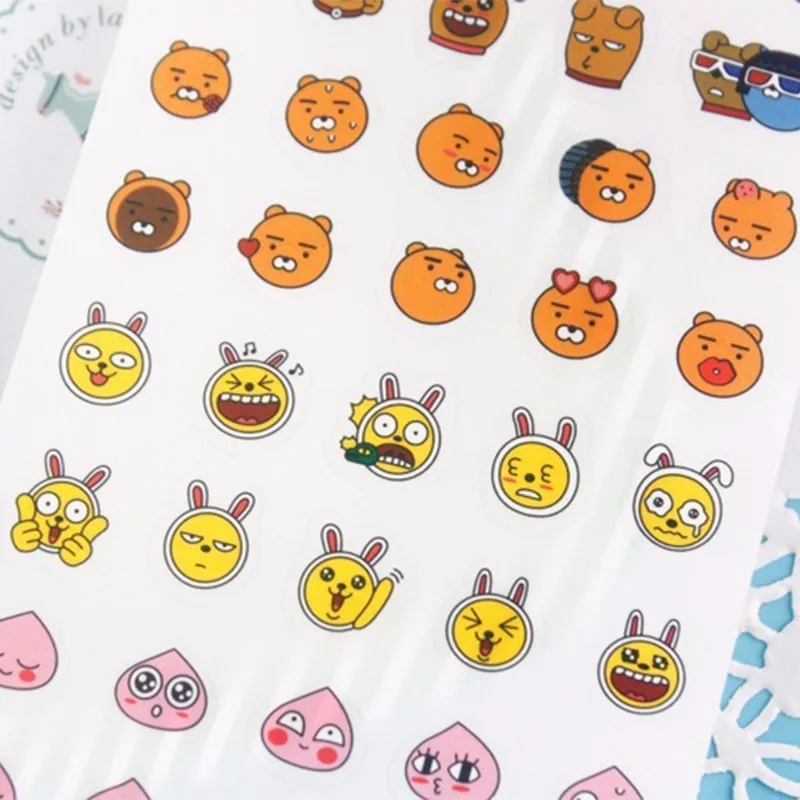 6 листов Корея канцелярские Kawaii Friends мультфильм Медведь Кролик персик наклейка