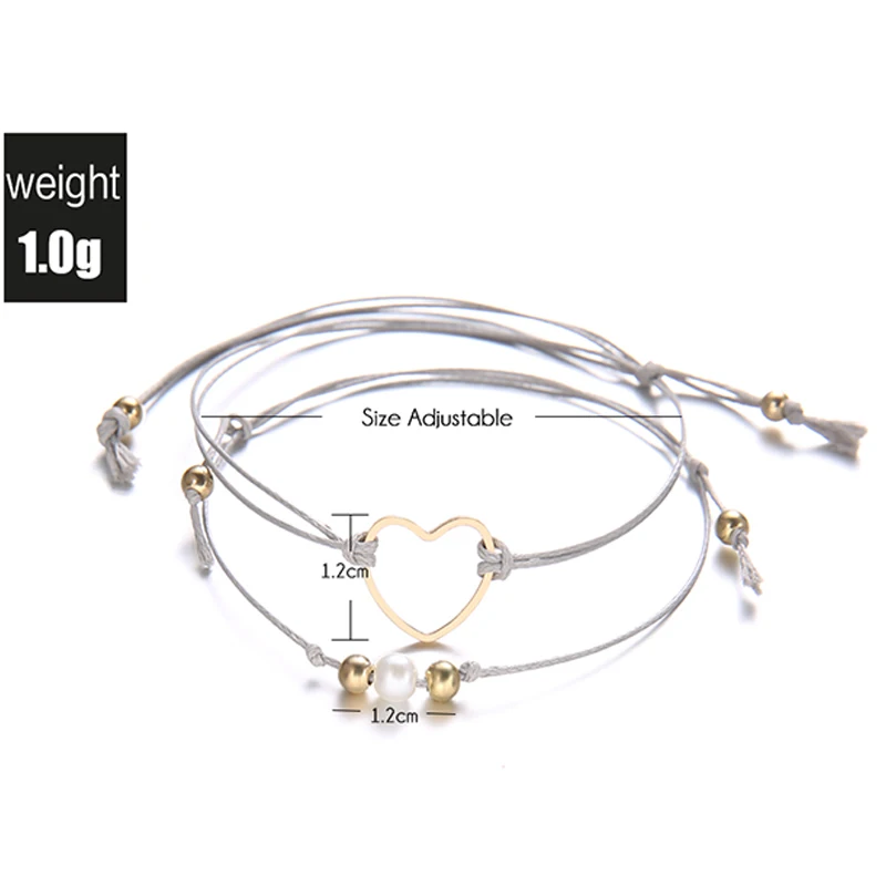 2 Pcs/Set Retro Heart Love Beads Leather Multilayer Adjustable Cuff Bracelet Set Women Fashion Clothing Accessories | Украшения и
