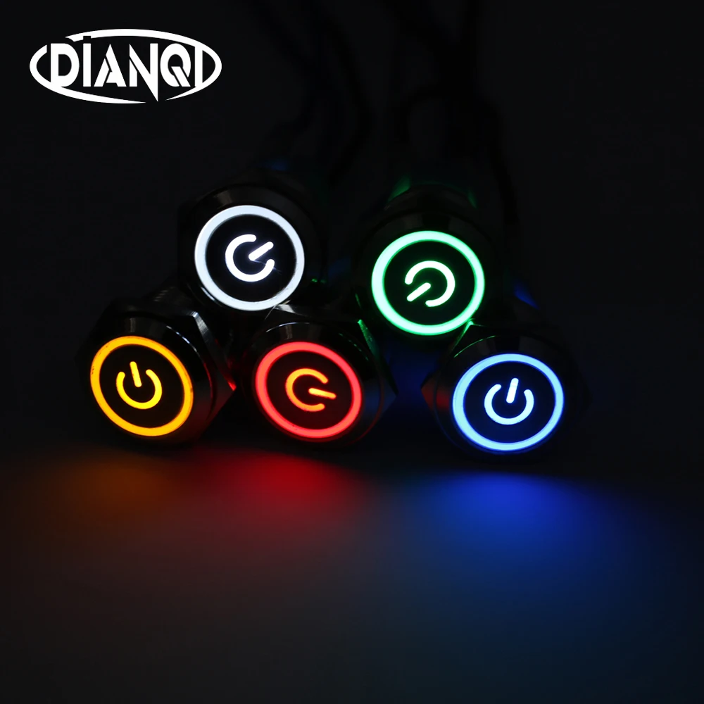 Металлический кнопочный переключатель с подсветкой 16 мм плоская головка