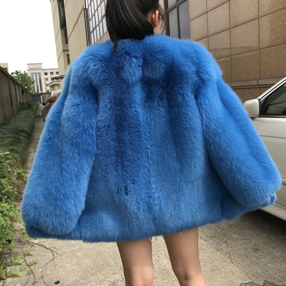 Дамская натуральным лисьим мехом пальто Для женщин зимняя куртка полным ходом