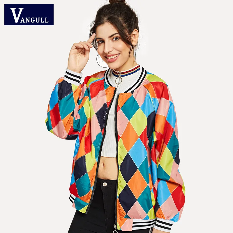 Женская клетчатая куртка Vangull верхняя одежда на молнии с длинными рукавами