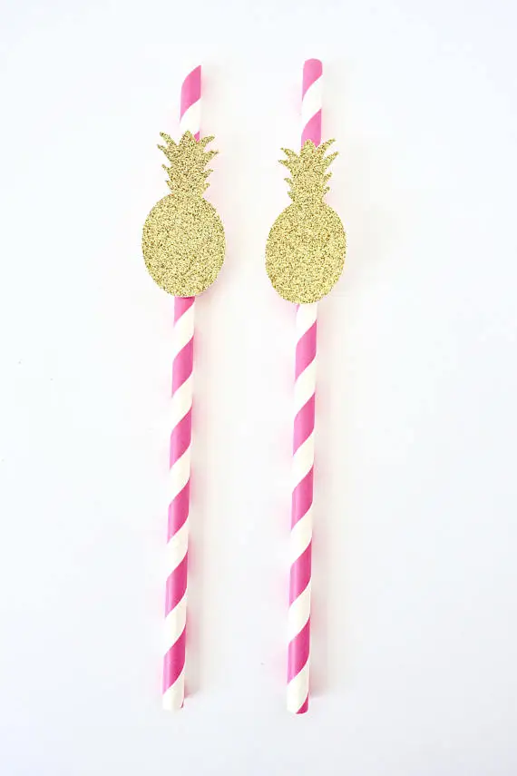 С золотым блеском ананас Бумага соломинки набор 25 Тропический Вечерние|set of|straw