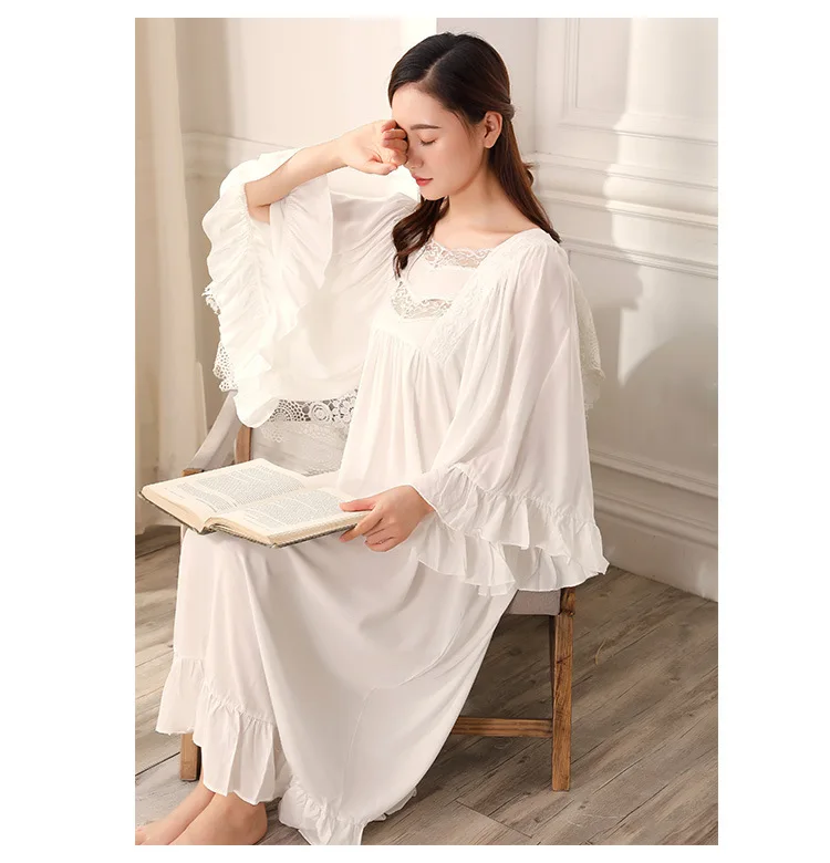 New Pregnant Women Long Night Dress Nightdress Ruffle Sleeve Maternity Shirt Elegant Vintage Shirts Home Dress Pajamas