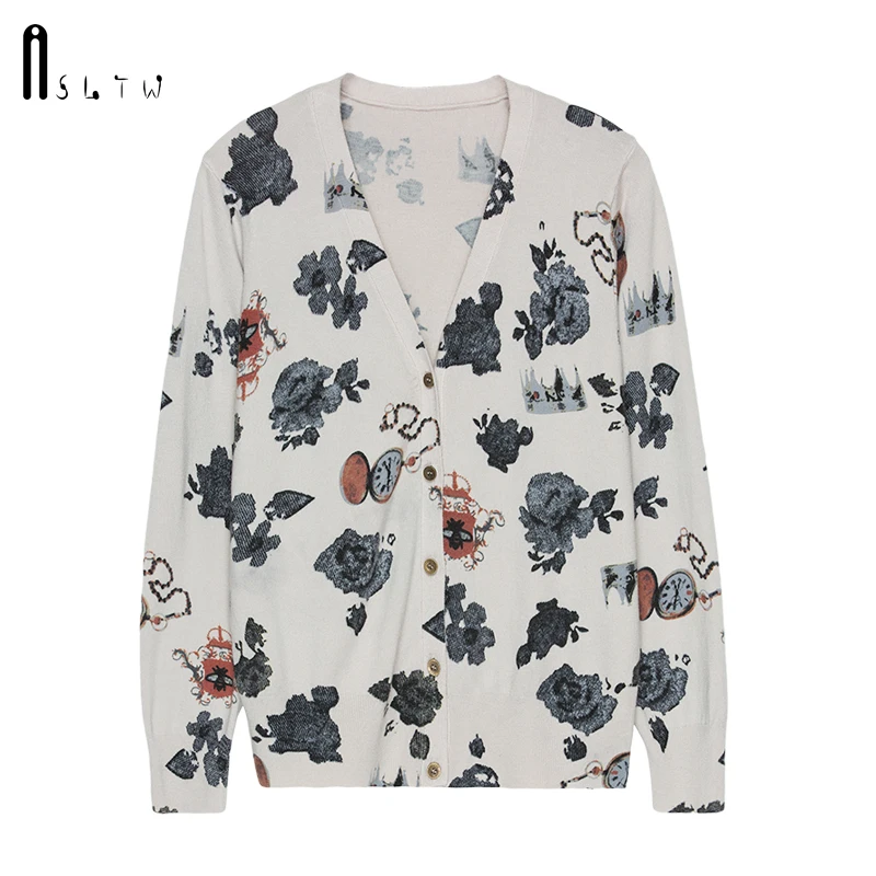 Женский свитер ASLTW с длинным рукавом однобортный принтом |