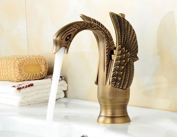 

Free shipping Antique bronze finish Single hole bathroom basin Lavatory sink Swan faucet Deck mounted