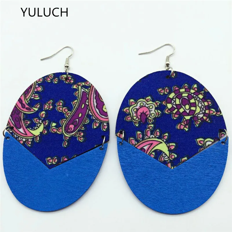 Новый дизайн индивидуальный новейшее хорошее качество круглые деревянные цветные серьги с цветочным